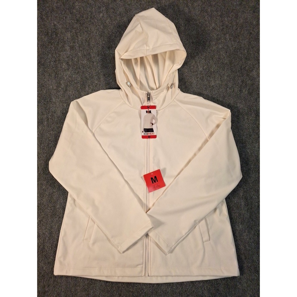 32 Degrees Heat Womens Softshell Jacket Cream Ivory Hooded Full Zip Medium NEW